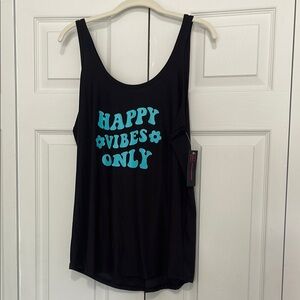 No Boundaries Black Sleeveless Tank Top with Bold Blue Text